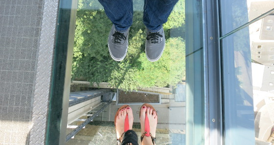 A glass floor serves as a reminder of just how far up you are