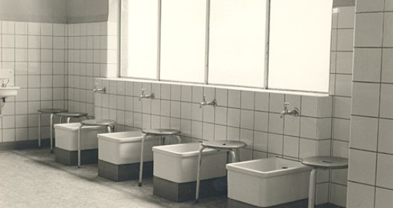 Sanitary facilities in a former youth hostel