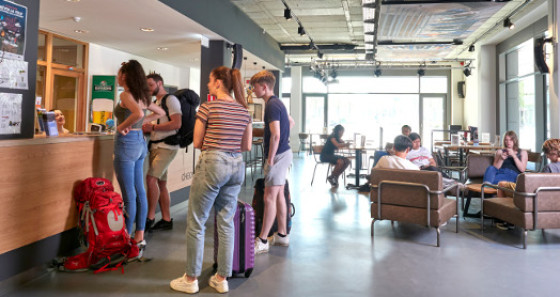 The modern reception and bar area invite our guests to relax